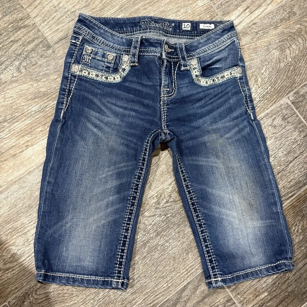 Vtg Miss Me Bermuda Shorts Girls Denim 2000s Y2K Sz 10 Rhinestones Embellished
